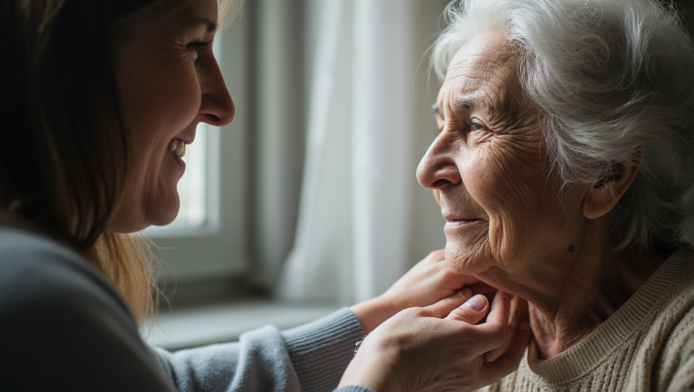 close up capturing the tender compassion in a caregiver's